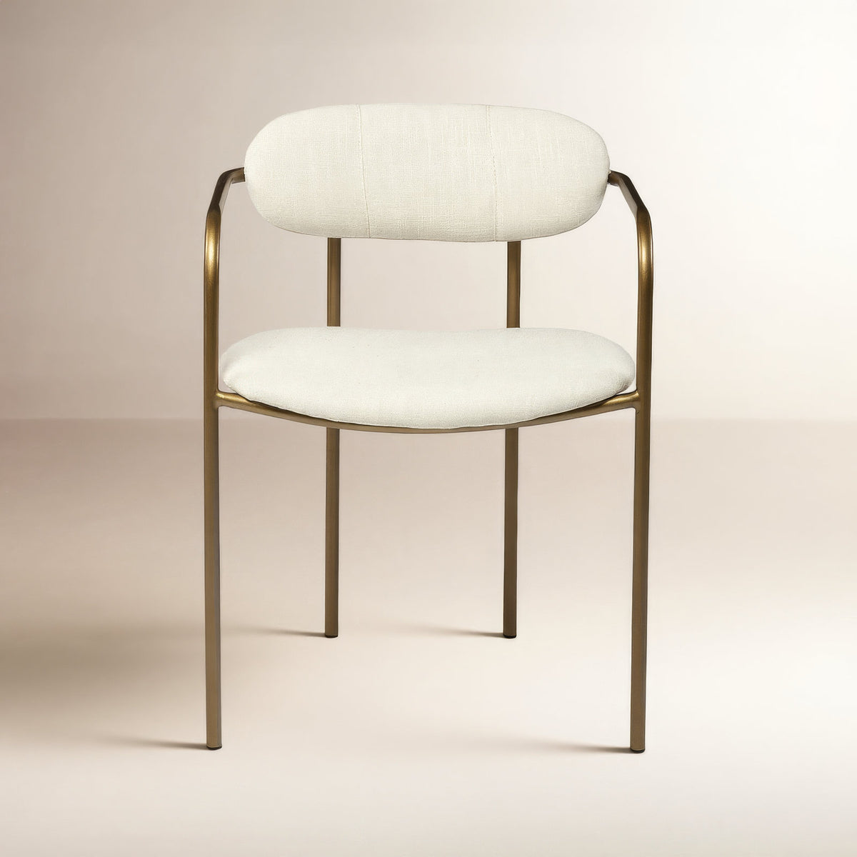 Armchair, Cream Faux Leather with Antique Gold Metal Legs