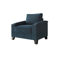 Armchair, Dark Blue Linen with Black Legs