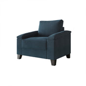 Armchair, Dark Blue Linen with Black Legs