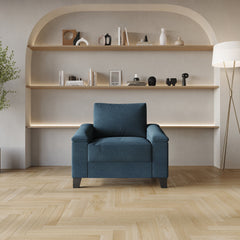 Armchair, Dark Blue Linen with Black Legs