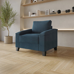 Armchair, Dark Blue Linen with Black Legs