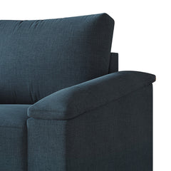 Armchair, Dark Blue Linen with Black Legs