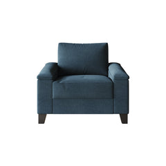 Armchair, Dark Blue Linen with Black Legs
