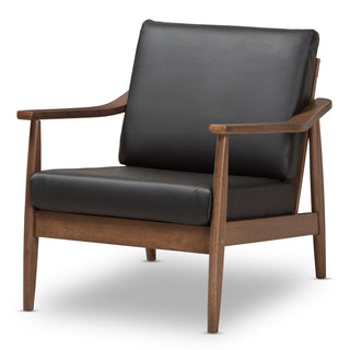 Armchair, Faux Leather Upholstery with Dark Walnut Legs