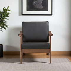 Armchair, Faux Leather Upholstery with Dark Walnut Legs