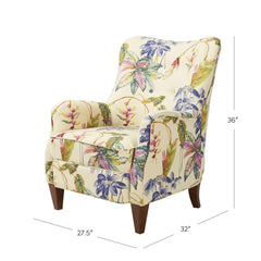 Armchair, Floral Print Linen Blend with Dark Brown Wood Legs