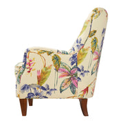 Armchair, Floral Print Linen Blend with Dark Brown Wood Legs