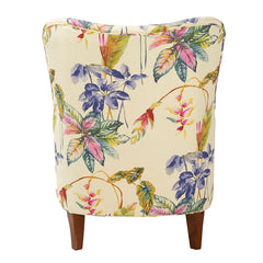 Armchair, Floral Print Linen Blend with Dark Brown Wood Legs