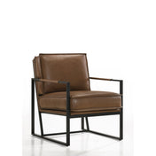 Armchair, Genuine Leather with Black Metal Legs in Mahogany