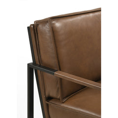 Armchair, Genuine Leather with Black Metal Legs in Mahogany