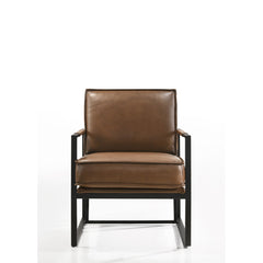 Armchair, Genuine Leather with Black Metal Legs in Mahogany