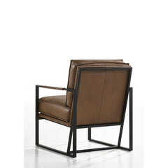 Armchair, Genuine Leather with Black Metal Legs in Mahogany