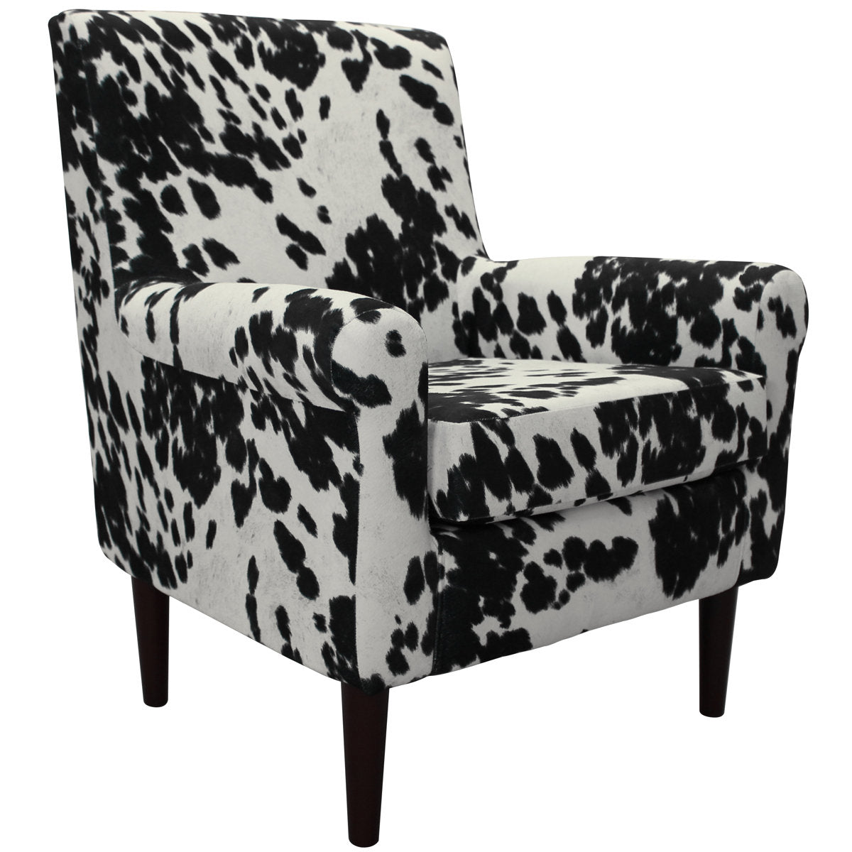 Armchair in Black and Off White Microsuede with Espresso Wood Legs