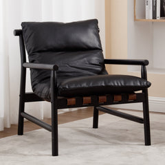 Armchair in Black Faux Leather with Black Legs