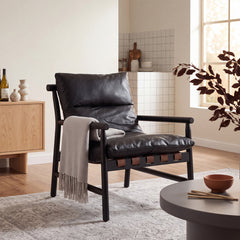 Armchair in Black Faux Leather with Black Legs