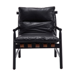 Armchair in Black Faux Leather with Black Legs