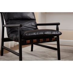 Armchair in Black Faux Leather with Black Legs