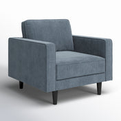 Armchair in Blue Performance Chenille with Matte Black Wood Legs