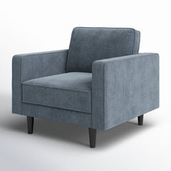 Armchair in Blue Performance Chenille with Matte Black Wood Legs