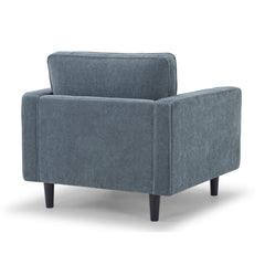 Armchair in Blue Performance Chenille with Matte Black Wood Legs