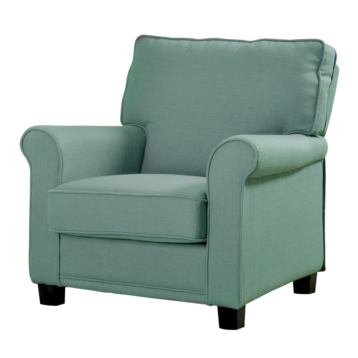 Armchair in Blue Polyester with Black Legs