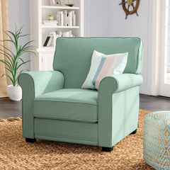 Armchair in Blue Polyester with Black Legs