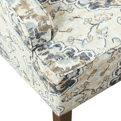 Armchair in Ebony Floral Upholstery with Walnut Wood Legs
