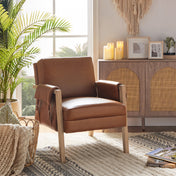 Armchair in Faux Leather with Solid Wood Frame