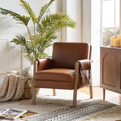 Armchair in Faux Leather with Solid Wood Frame