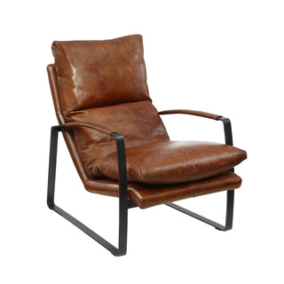 Armchair in Full Grain Leather with Black Metal Legs, Cognac