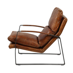 Armchair in Full Grain Leather with Black Metal Legs, Cognac