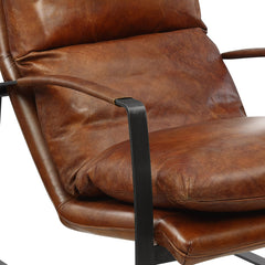 Armchair in Full Grain Leather with Black Metal Legs, Cognac