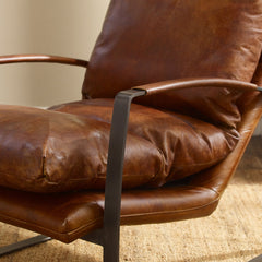 Armchair in Full Grain Leather with Black Metal Legs, Cognac