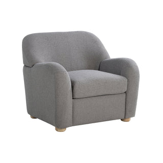 Armchair in Gray Polyester Boucle with Natural Wood Bun Feet