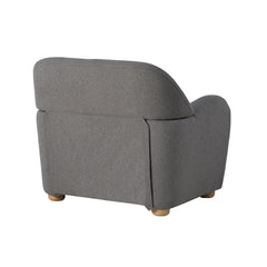 Armchair in Gray Polyester Boucle with Natural Wood Bun Feet