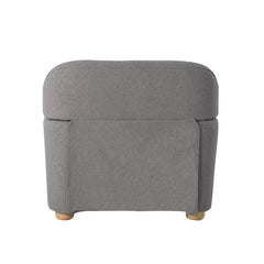 Armchair in Gray Polyester Boucle with Natural Wood Bun Feet