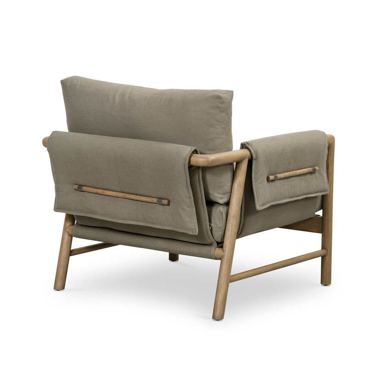 Armchair in Olive Cotton Blend with Burnished Wood Legs