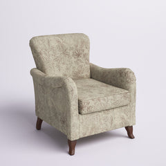 Armchair in Polyester Blend with Floral Pattern and Brown Wood Legs