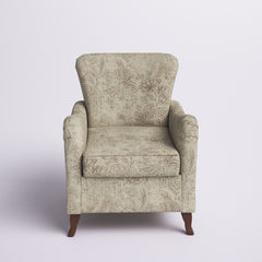 Armchair in Polyester Blend with Floral Pattern and Brown Wood Legs