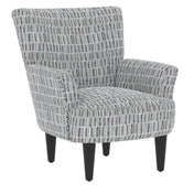 Armchair in Stone Polyester with Black Solid Wood Legs