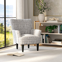 Armchair in Stone Polyester with Black Solid Wood Legs