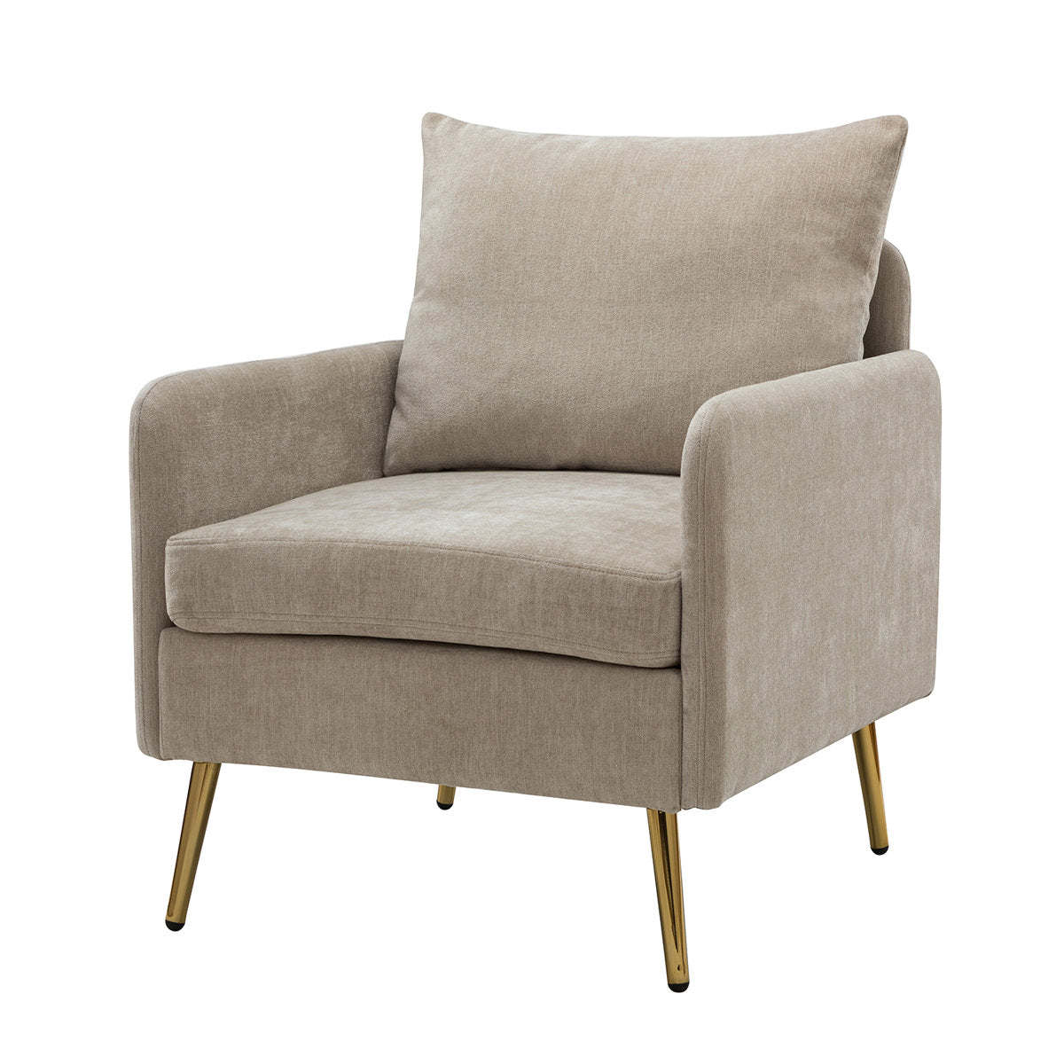 Armchair in Tan Polyester with Golden Metal Legs