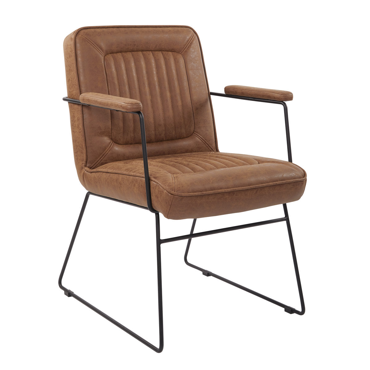Armchair in Tufted Faux Leather with Black Metal Legs