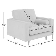Armchair in Velvet with Dark Brown Wood Legs