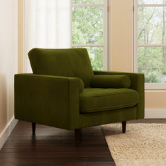 Armchair in Velvet with Dark Brown Wood Legs