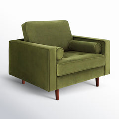 Armchair in Velvet with Dark Brown Wood Legs