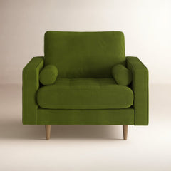 Armchair in Velvet with Dark Brown Wood Legs