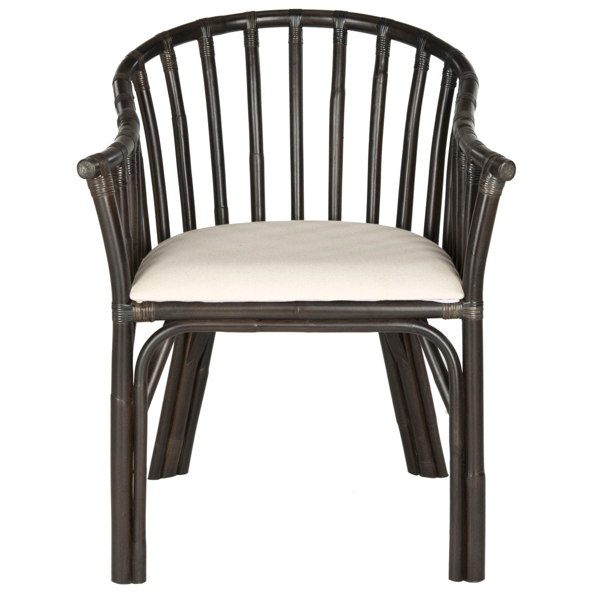 Armchair in White Cotton with Brown Solid Wood Legs