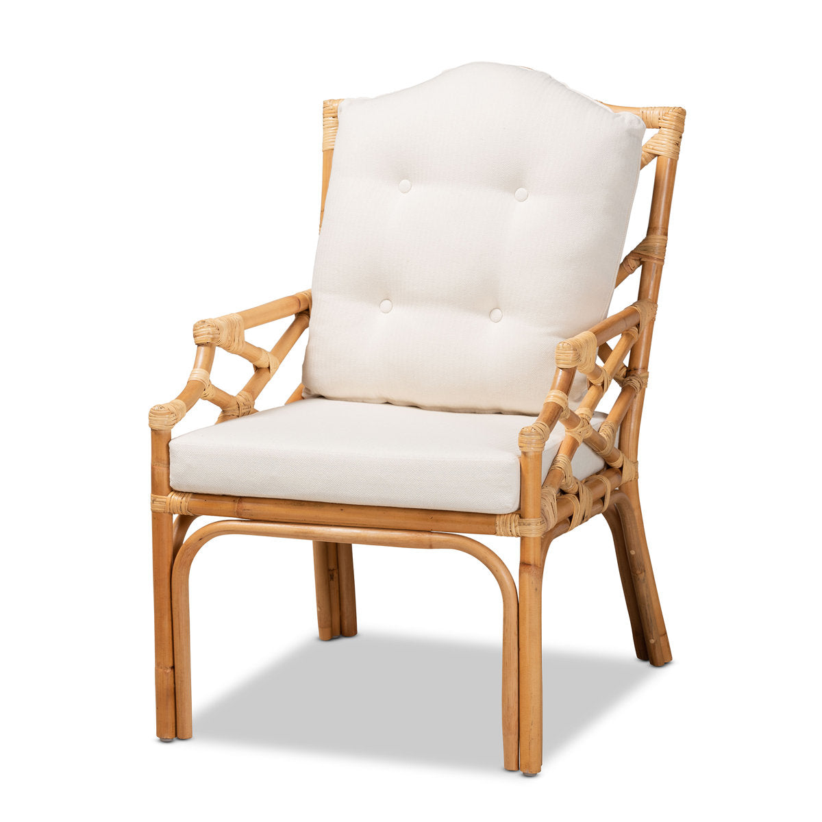 Armchair in White Upholstery with Wicker Frame
