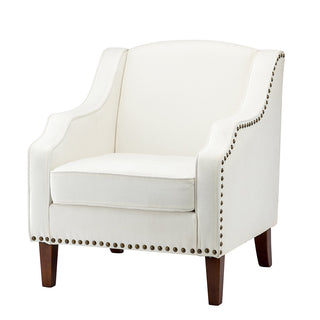 Armchair, Ivory Polyester Upholstery with Walnut Finish Legs
